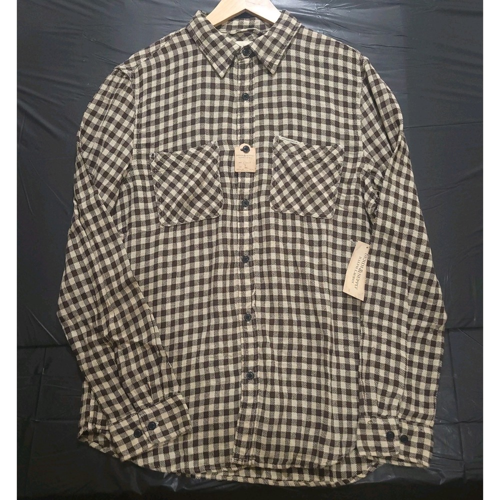 Denim & Supply Ralph Lauren Mens Large Brown Plaid Long Sleeve Button Front NWT